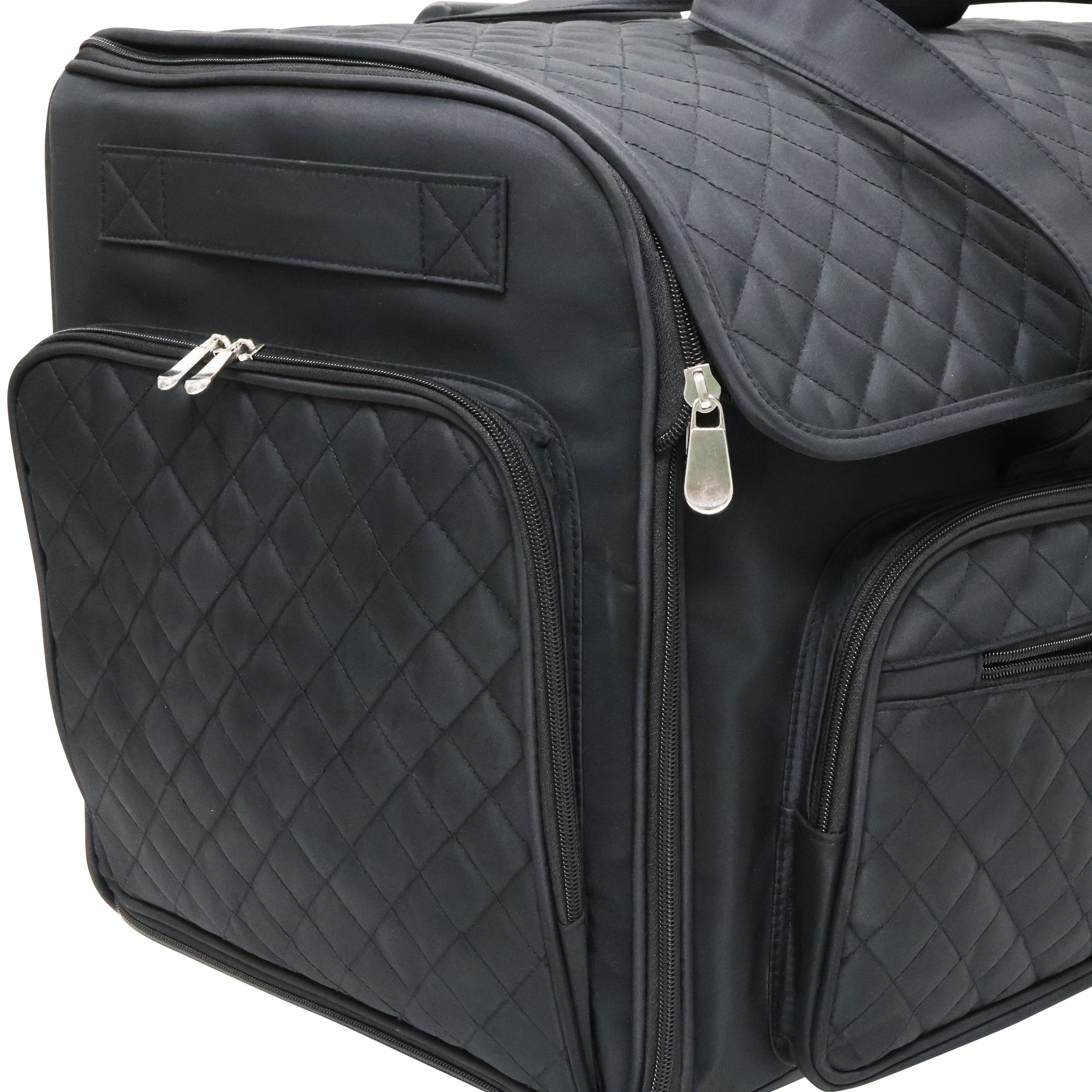 Everything Mary XXL 4 Wheel Collapsible Rolling Sewing Machine Storage Case, Black Quilted