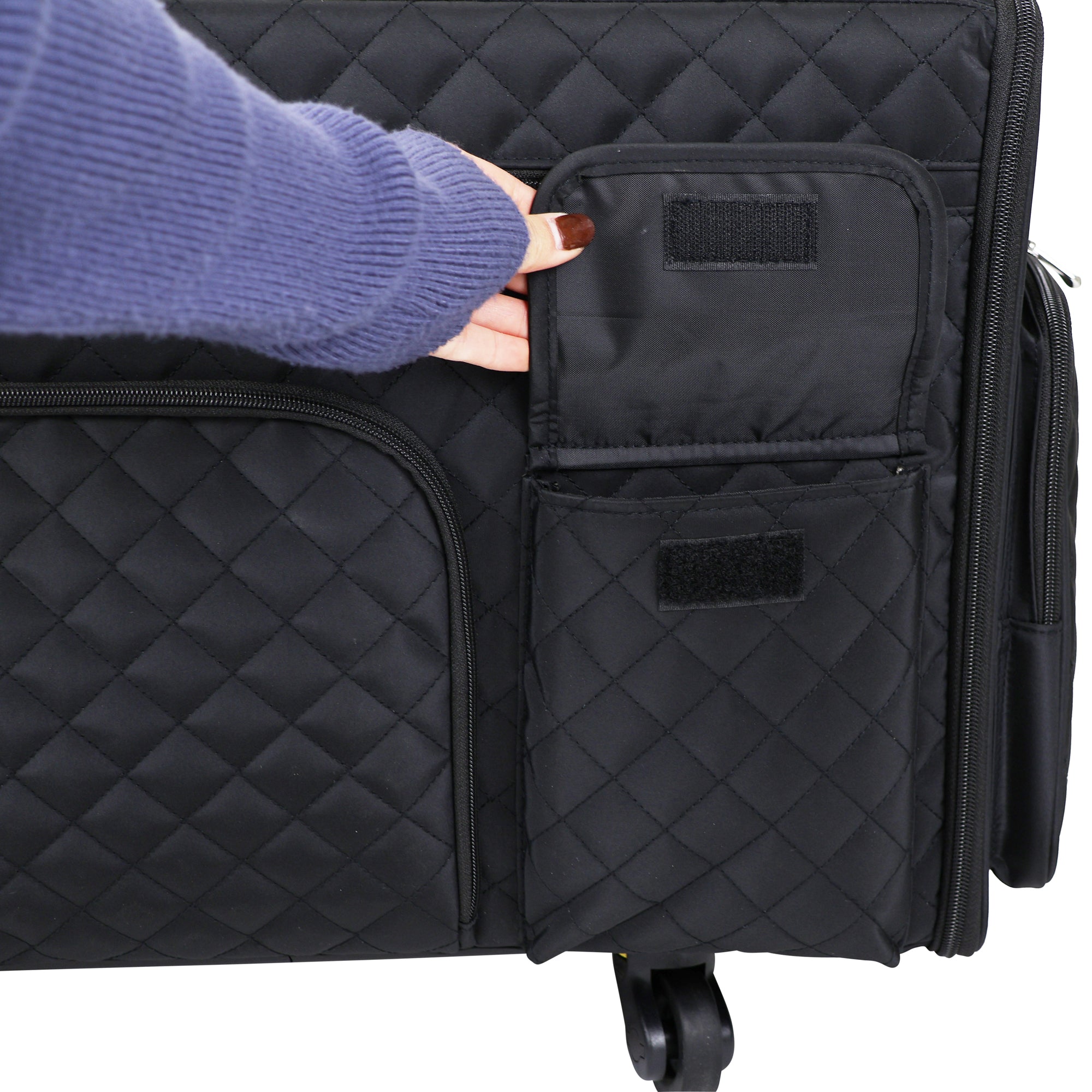 Everything Mary XL 4 Wheel Collapsible Rolling Sewing Machine Storage Case, Black Quilted