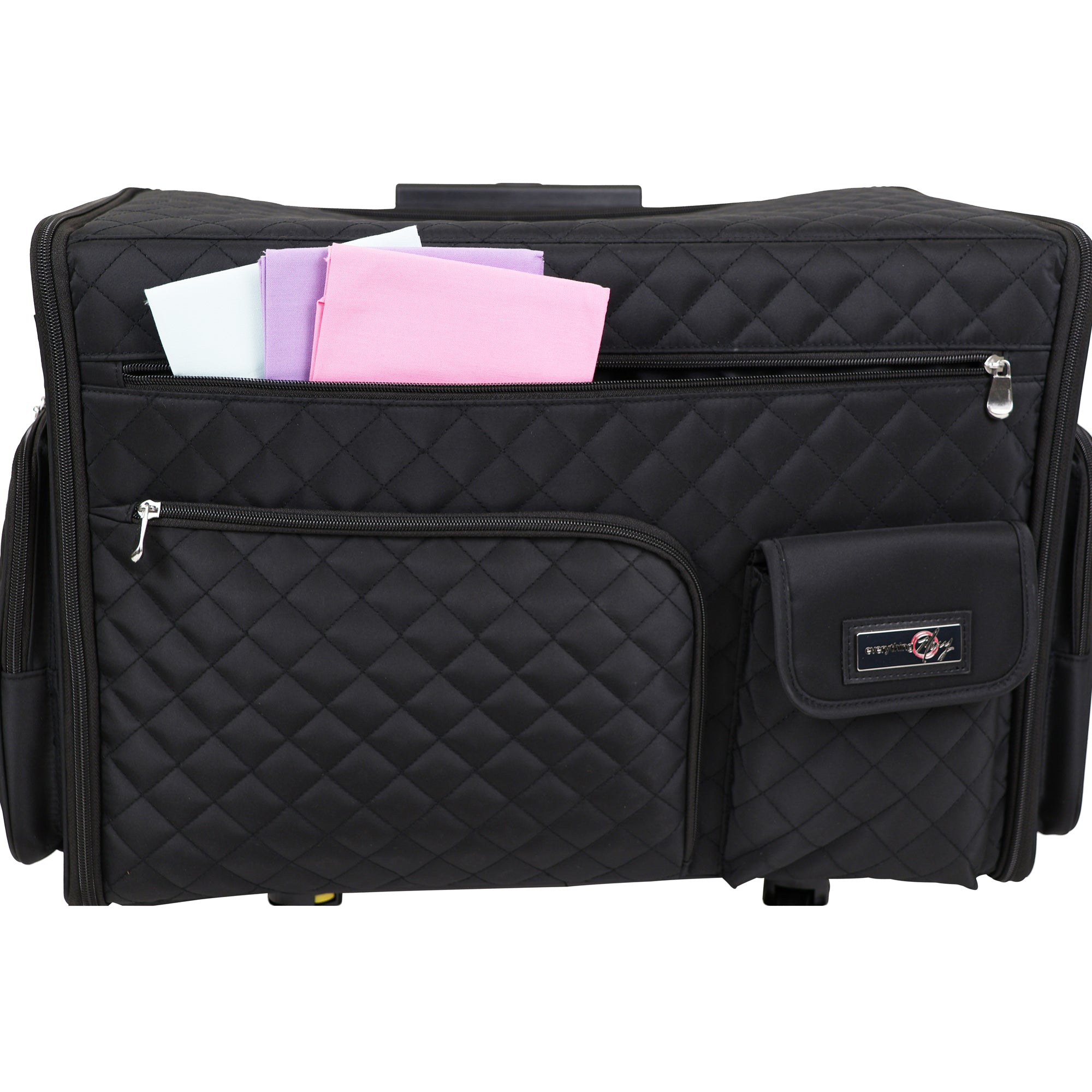 Everything Mary XL 4 Wheel Collapsible Rolling Sewing Machine Storage Case, Black Quilted