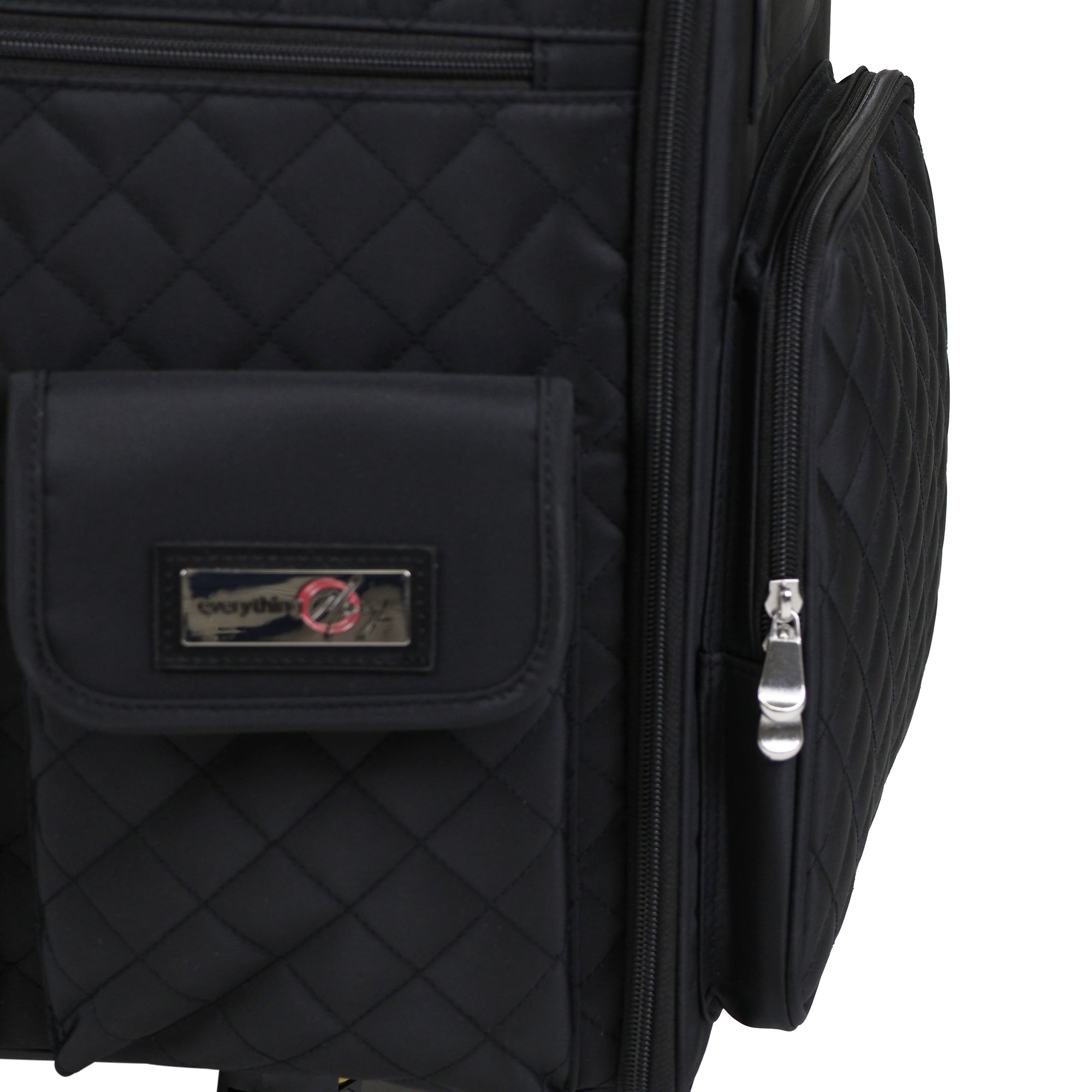 Everything Mary XL 4 Wheel Collapsible Rolling Sewing Machine Storage Case, Black Quilted