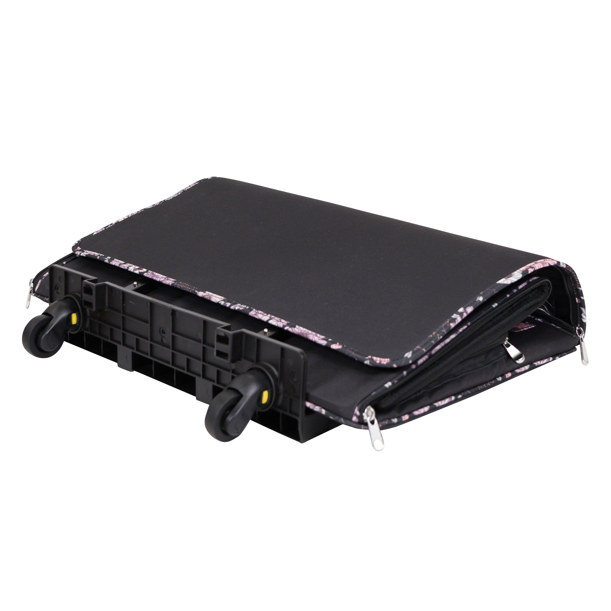 Everything Mary XXL 4 Wheel Collapsible Rolling Sewing Machine Storage Case, Black & Floral Trim