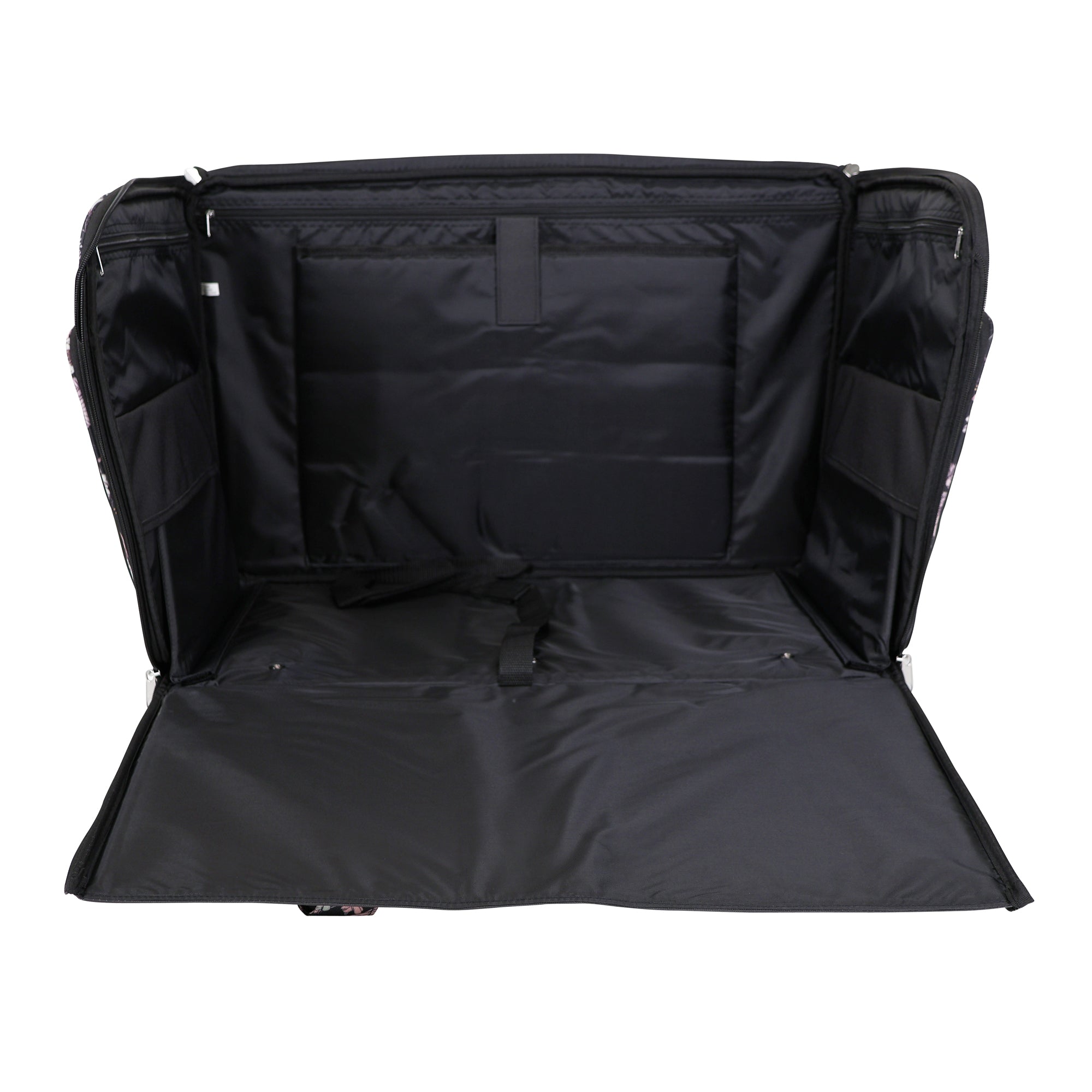 Everything Mary XXL 4 Wheel Collapsible Rolling Sewing Machine Storage Case, Black & Floral Trim