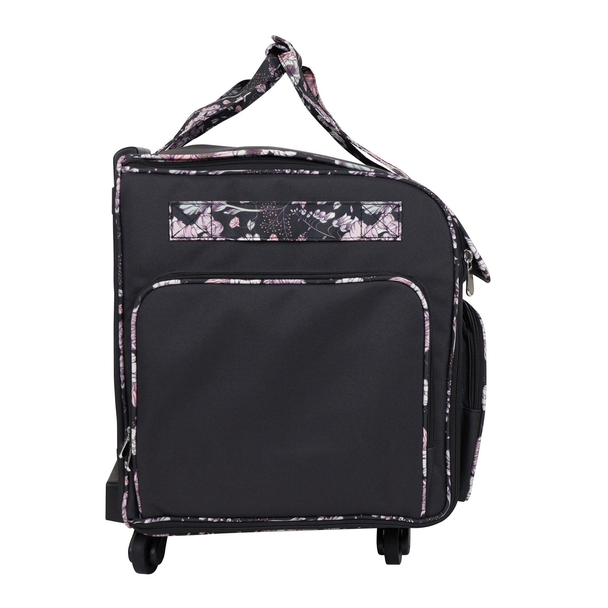 Everything Mary XXL 4 Wheel Collapsible Rolling Sewing Machine Storage Case, Black & Floral Trim