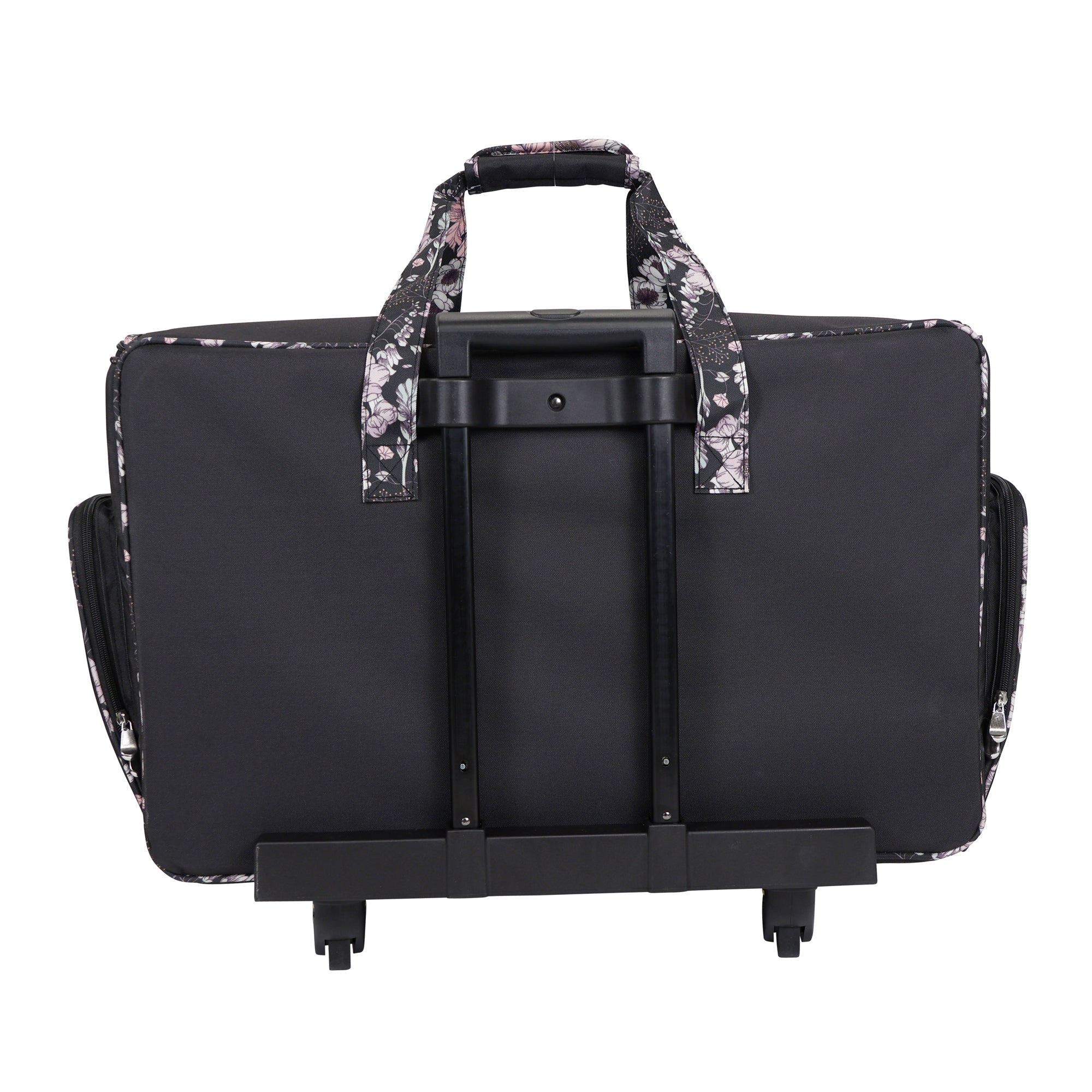 Everything Mary XXL 4 Wheel Collapsible Rolling Sewing Machine Storage Case, Black & Floral Trim