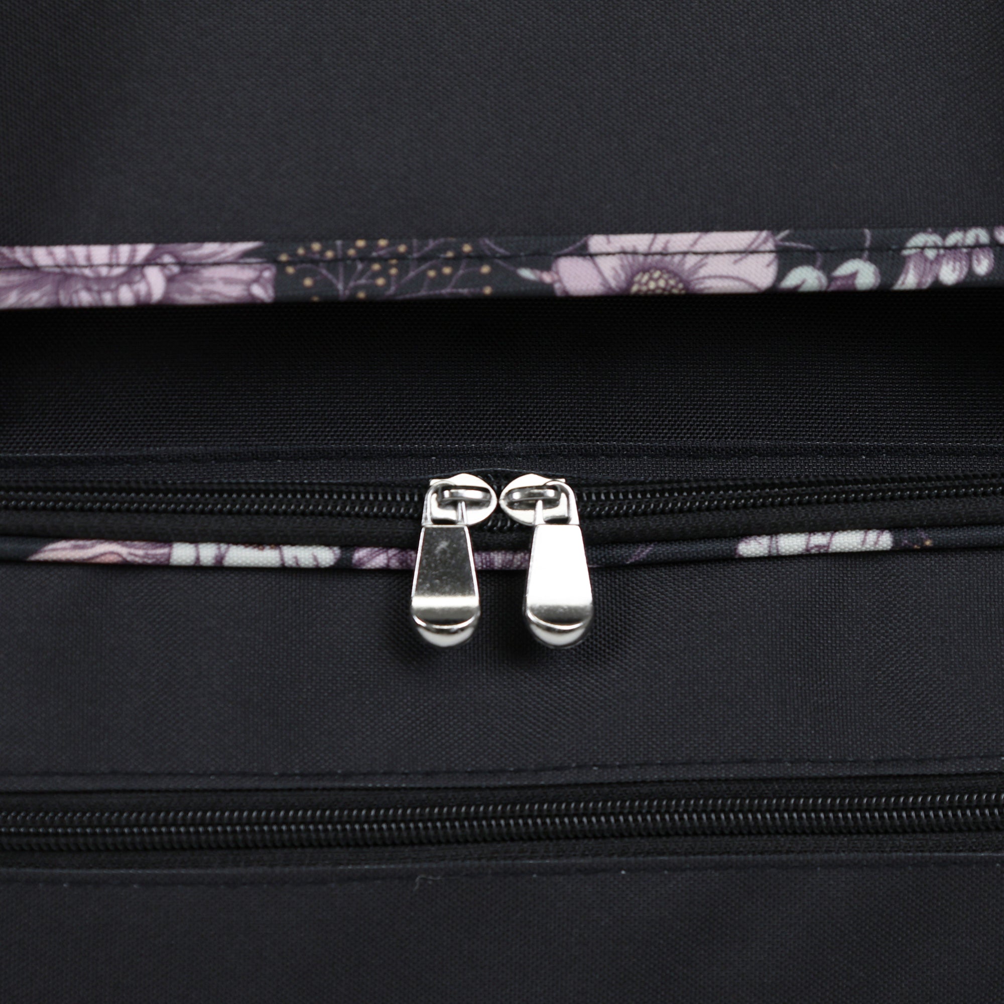 Everything Mary XXL 4 Wheel Collapsible Rolling Sewing Machine Storage Case, Black & Floral Trim