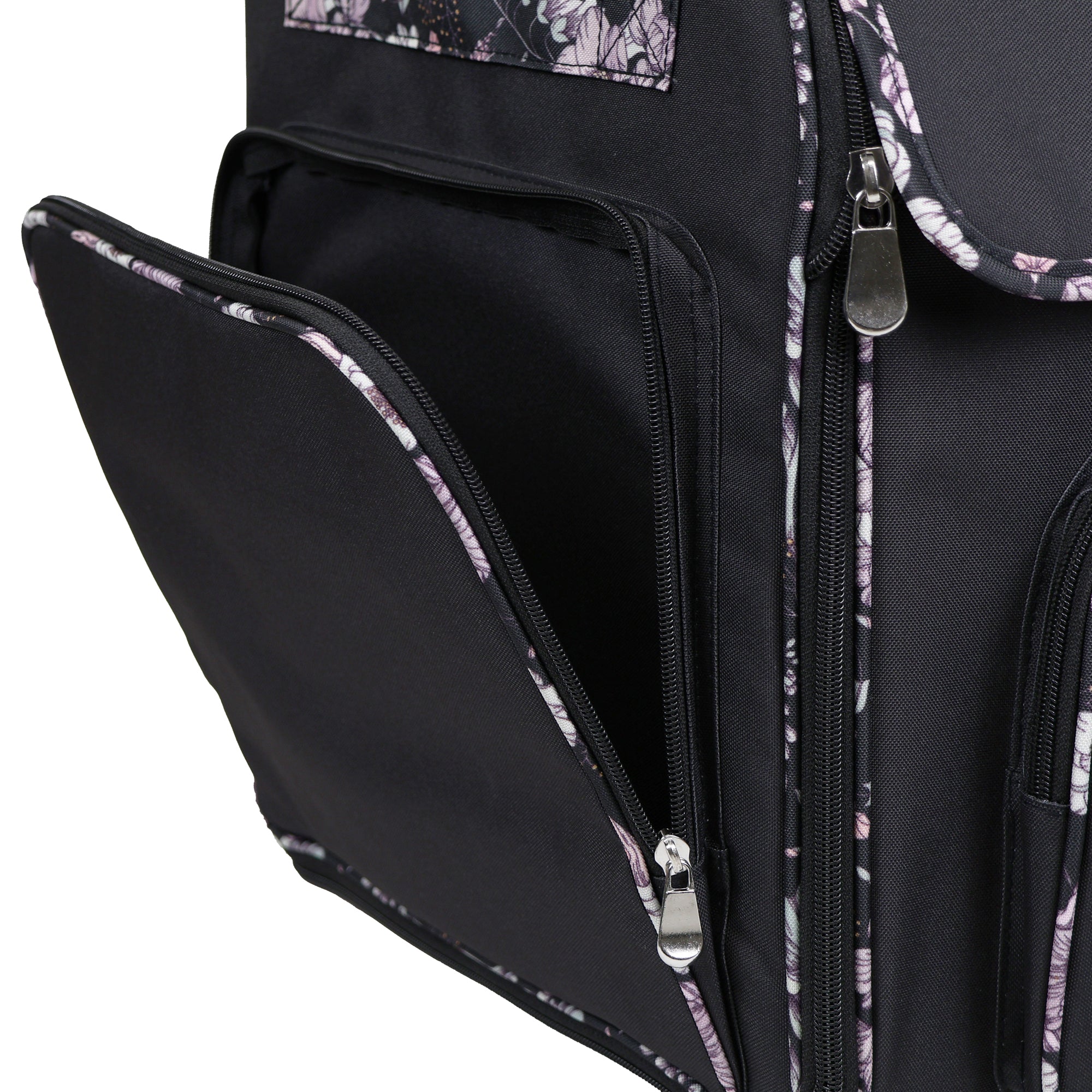 Everything Mary XXL 4 Wheel Collapsible Rolling Sewing Machine Storage Case, Black & Floral Trim