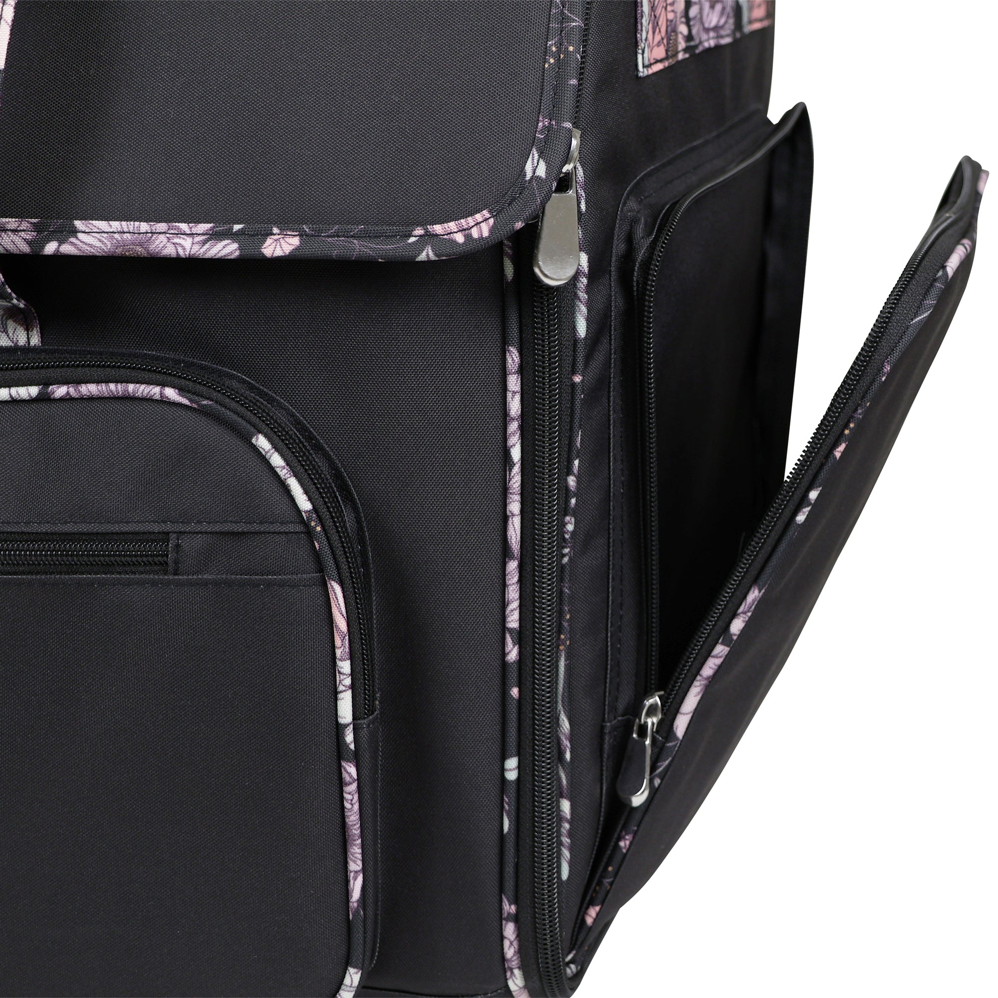 Everything Mary XXL 4 Wheel Collapsible Rolling Sewing Machine Storage Case, Black & Floral Trim