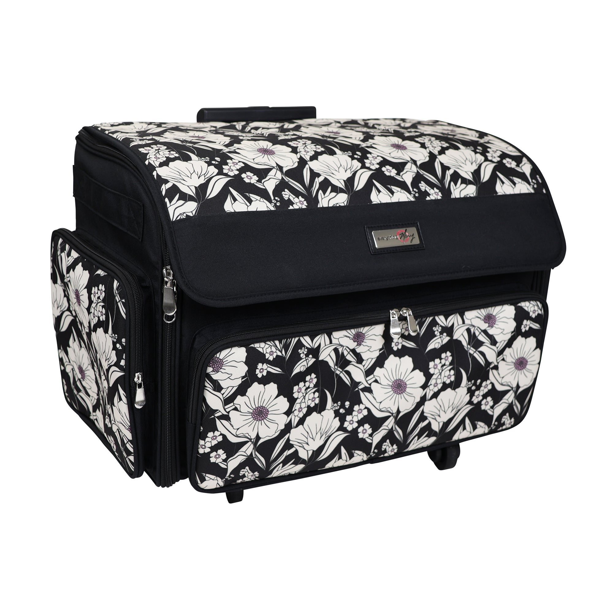Everything Mary XL 4 Wheel Collapsible Rolling Sewing Machine Storage Case, Artistic Floral