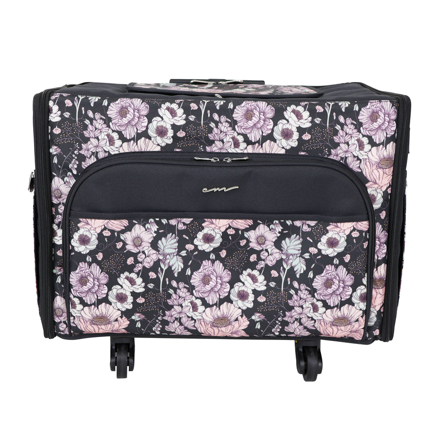 Everything Mary XL 4 Wheel Collapsible Rolling Sewing Machine Storage Case, Pink Floral