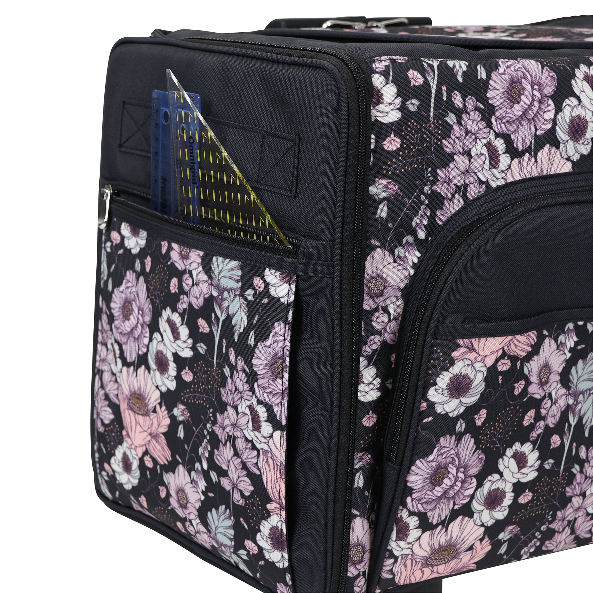 Everything Mary XL 4 Wheel Collapsible Rolling Sewing Machine Storage Case, Pink Floral
