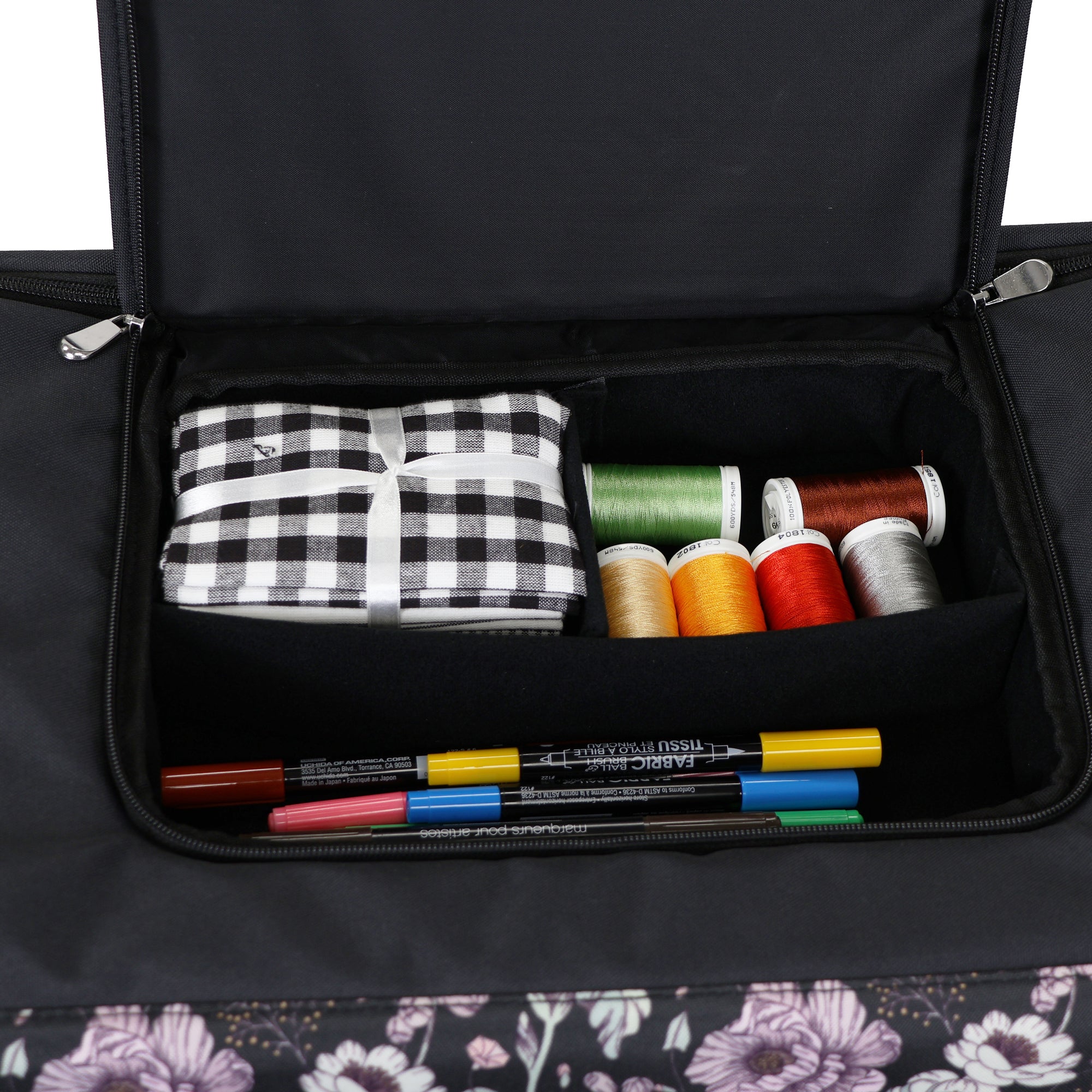 Everything Mary XL 4 Wheel Collapsible Rolling Sewing Machine Storage Case, Pink Floral