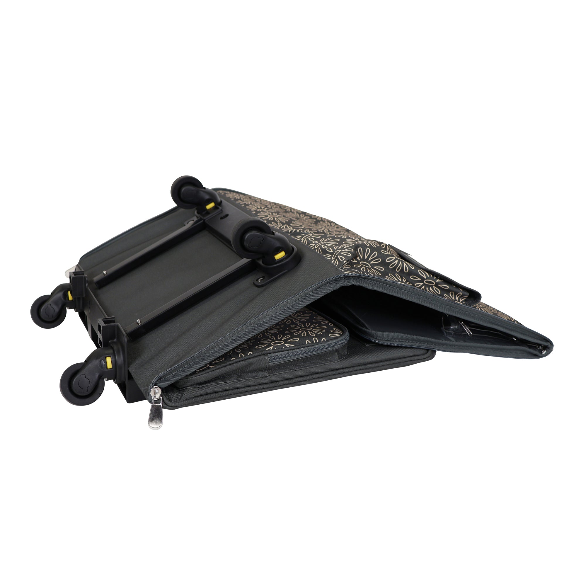 Everything Mary Flat Top XL 4 Wheel Collapsible Rolling Sewing Machine Storage Case, Tan Floral