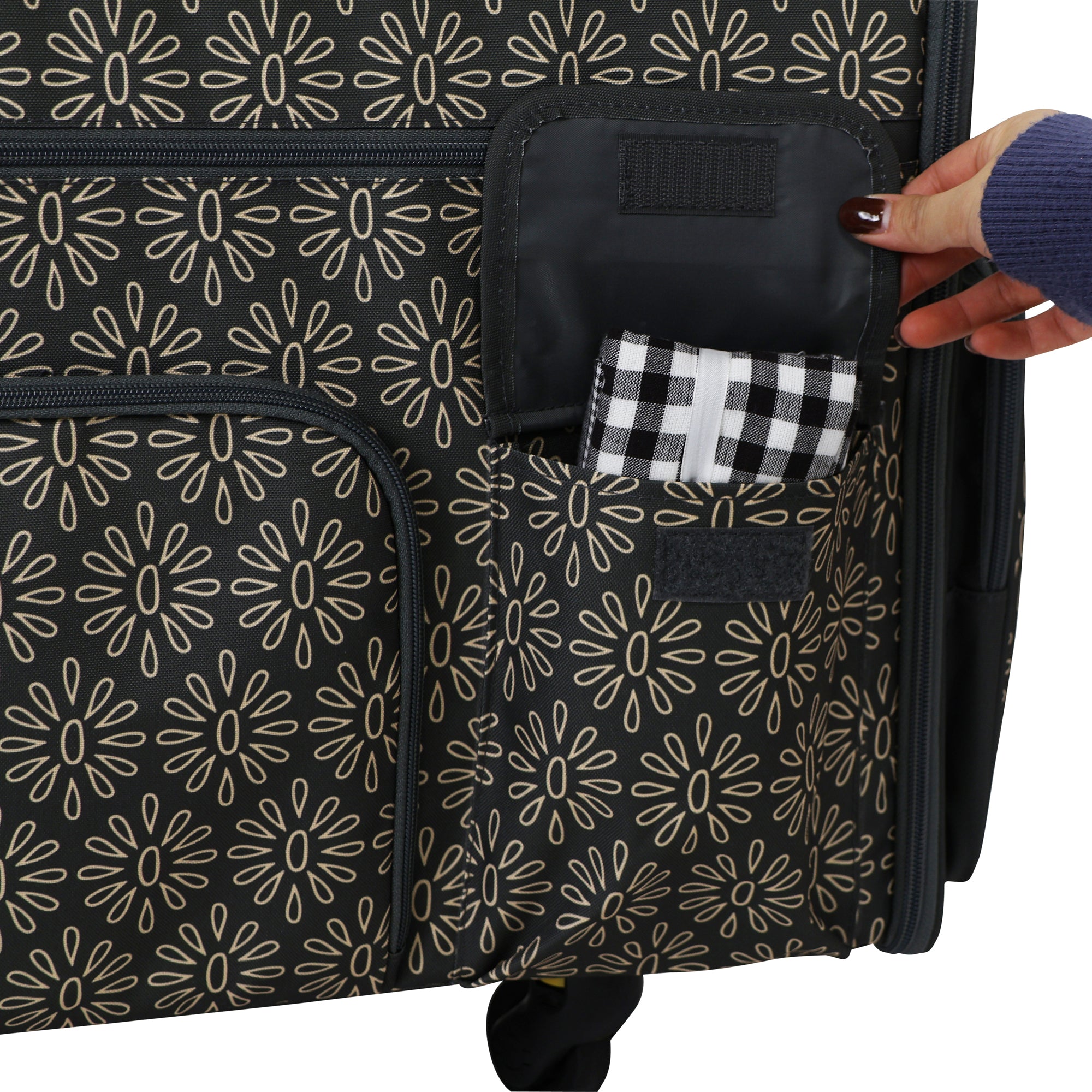 Everything Mary Flat Top XL 4 Wheel Collapsible Rolling Sewing Machine Storage Case, Tan Floral