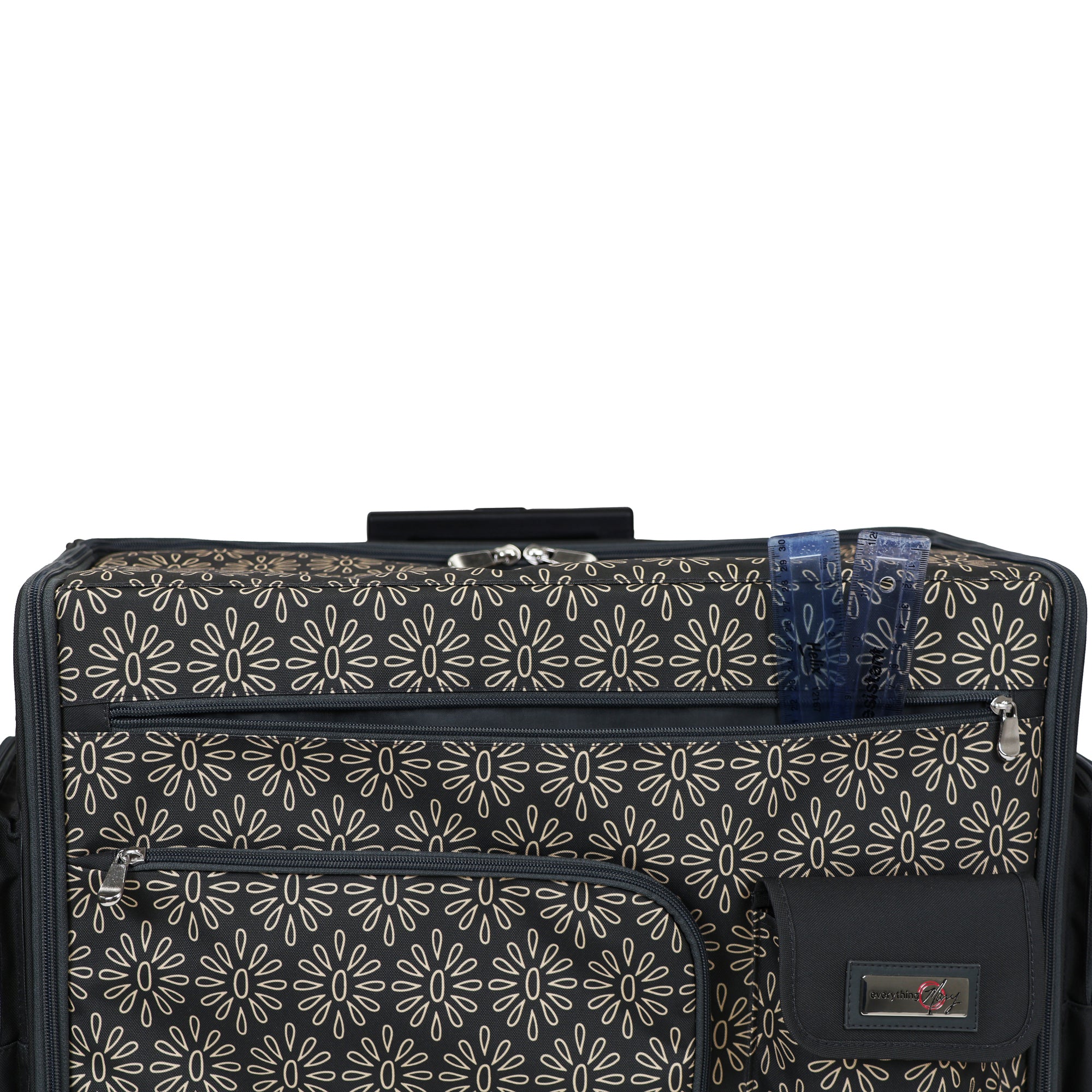 Everything Mary Flat Top XL 4 Wheel Collapsible Rolling Sewing Machine Storage Case, Tan Floral
