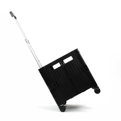 Black Collapsible Rolling Cart with Lid and 360° Wheels – Foldable Utility Shopping and Teacher Cart