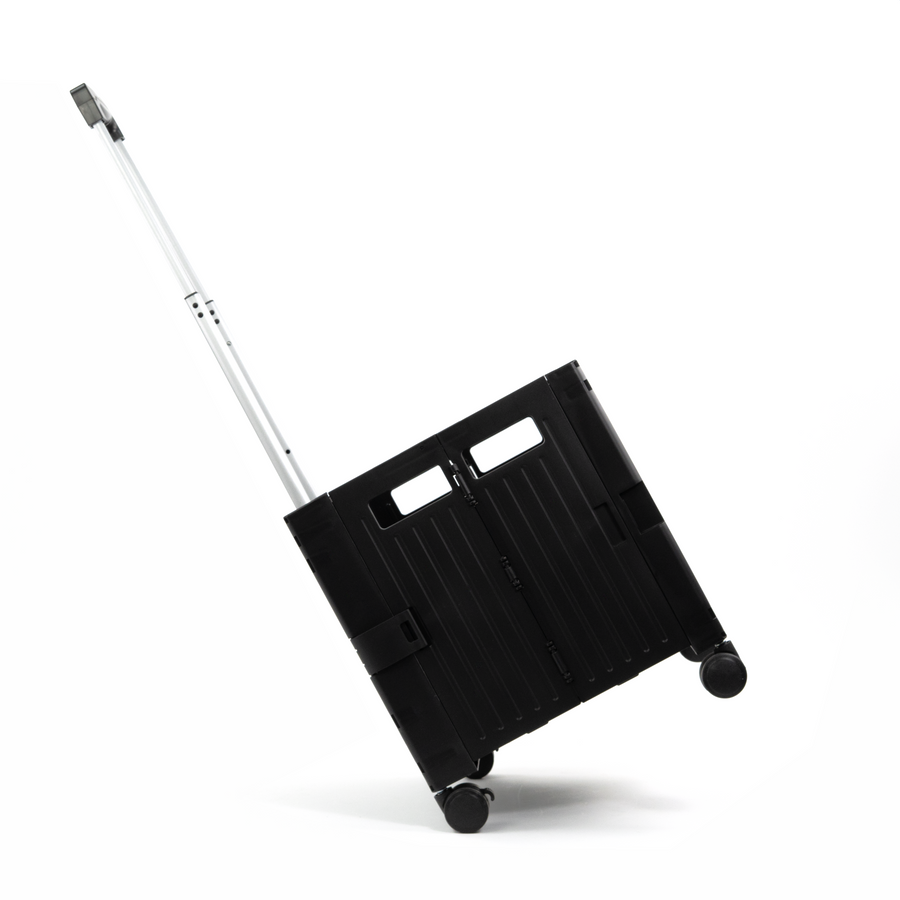 Black Collapsible Rolling Cart with Lid and 360° Wheels – Foldable Utility Shopping and Teacher Cart