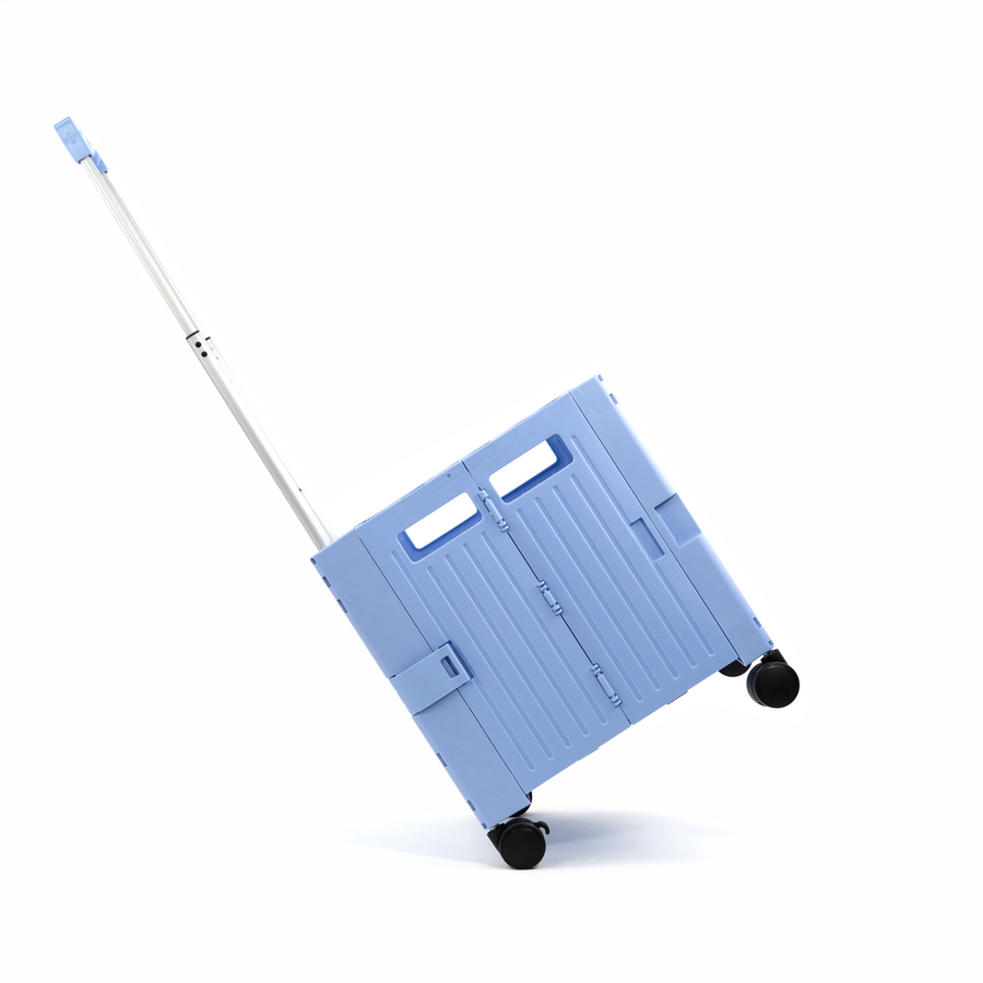 Blue Collapsible Rolling Cart with Lid and 360° Wheels – Foldable Utility Shopping and Teacher Cart