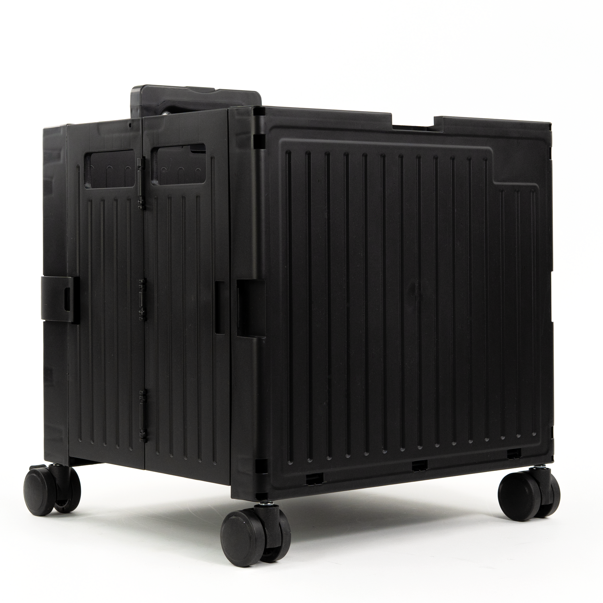 Black Collapsible Rolling Cart with Lid and 360° Wheels – Foldable Utility Shopping and Teacher Cart