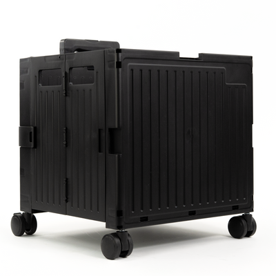 Black Collapsible Rolling Cart with Lid and 360° Wheels – Foldable Utility Shopping and Teacher Cart