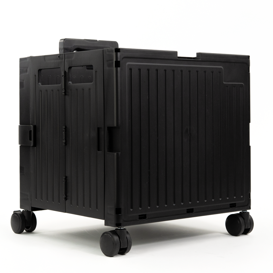Black Collapsible Rolling Cart with Lid and 360° Wheels – Foldable Utility Shopping and Teacher Cart