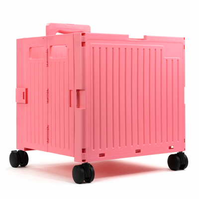 Pink Collapsible Rolling Cart with Lid and 360° Wheels – Foldable Utility Shopping and Teacher Cart