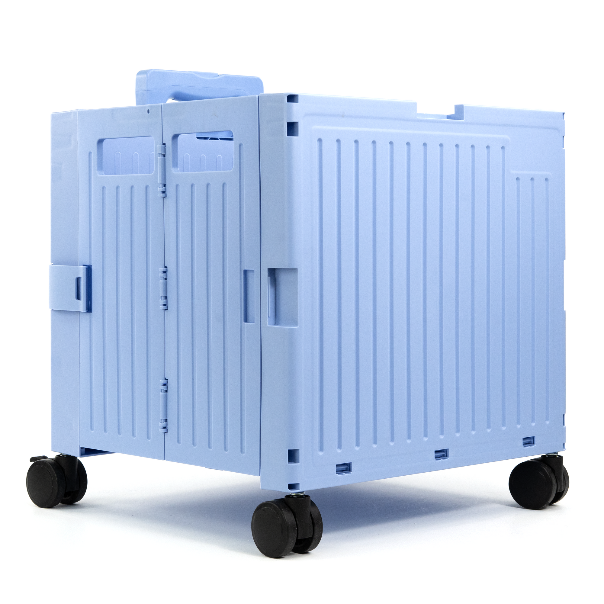 Blue Collapsible Rolling Cart with Lid and 360° Wheels – Foldable Utility Shopping and Teacher Cart