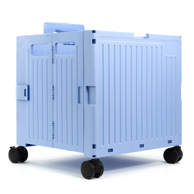 Blue Collapsible Rolling Cart with Lid and 360° Wheels – Foldable Utility Shopping and Teacher Cart