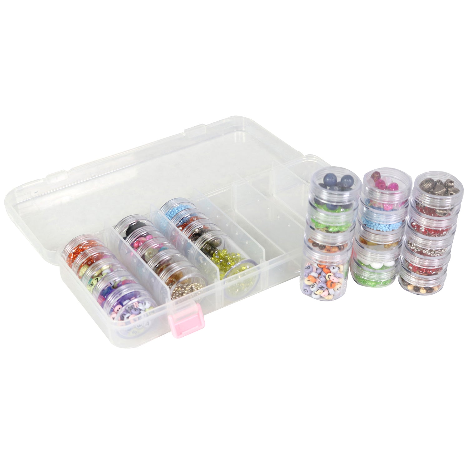 Everything Mary Large Plastic Bead Storage Organizer Box, 28 Jars -  Containers for Beads & Supplies - Organizers for Craft, Art, Painting -  Plastic