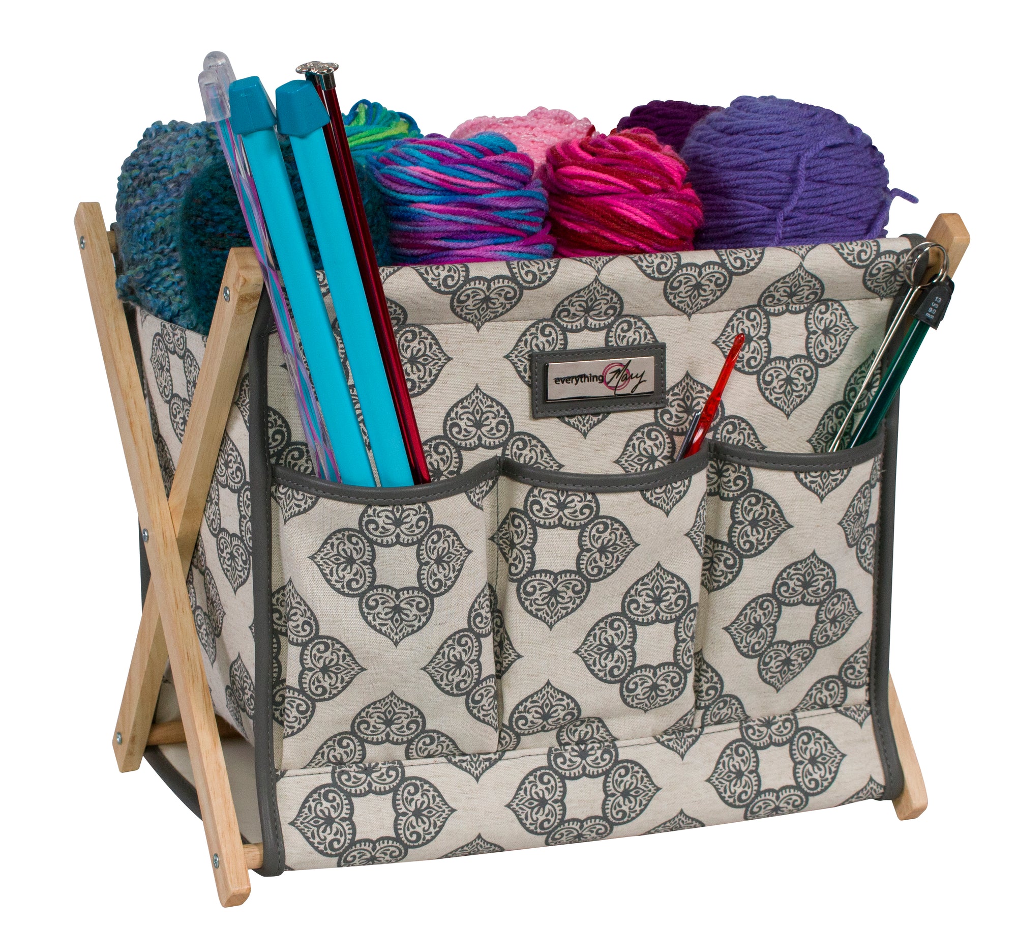 Fold-Up Knitting & Yarn Storage Caddy, Grey Canvas - Everything Mary