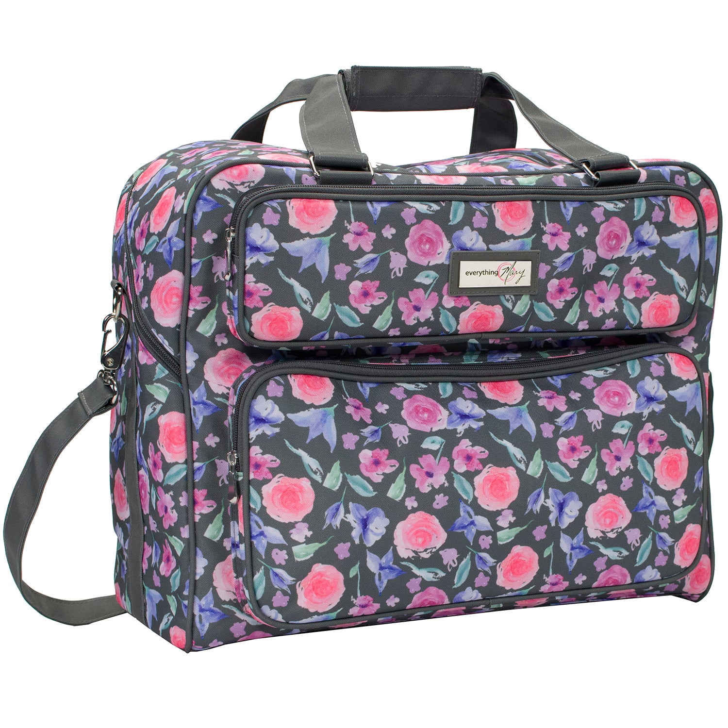Everything Mary Collapsible Teal Floral Print Rolling Sewing Machine Tote