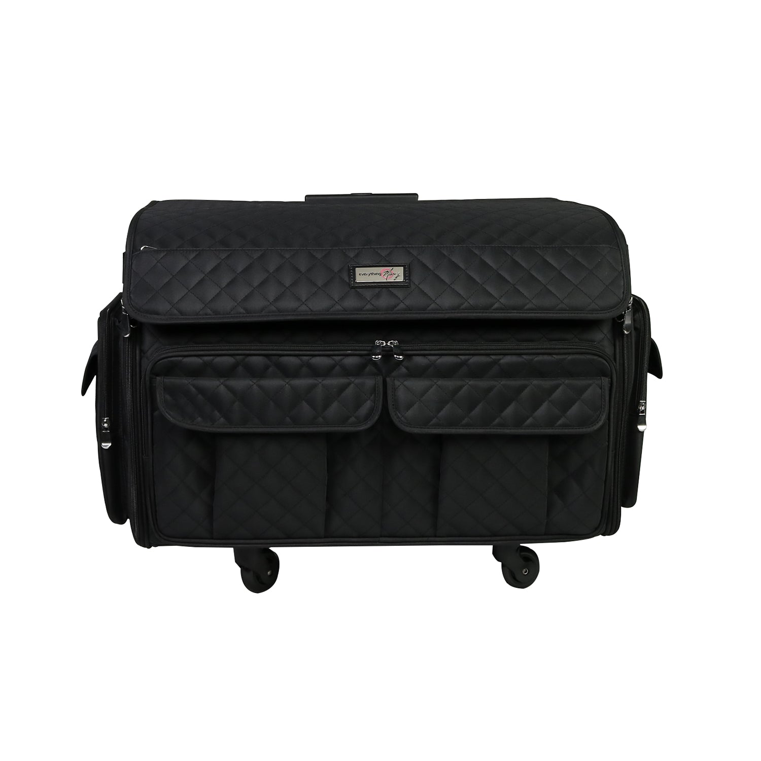 Everything Mary 4 Wheels XL Collapsible Deluxe Sewing Machine Trolley , Black Quilted – Rolling Carrying Storage Case for Singer, & Bernina Machines – Universal Travel Tote