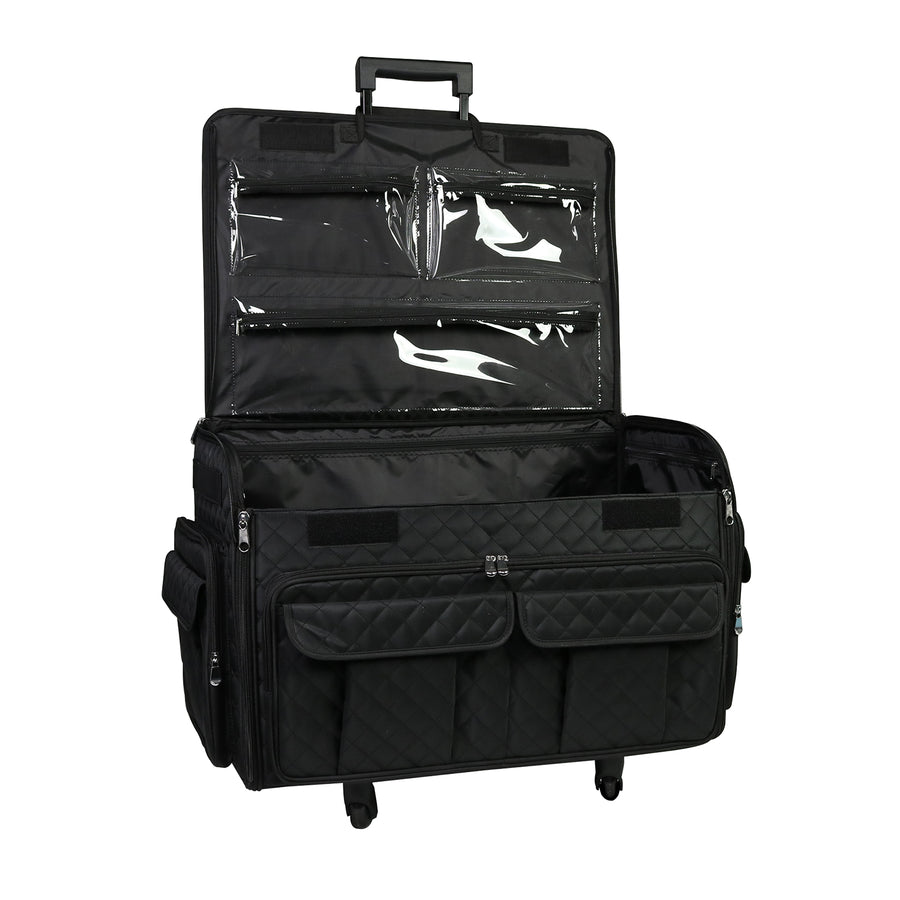 Everything Mary XXL 4 Wheel Collapsible Rolling Sewing Machine Storage Case, Black Quilted