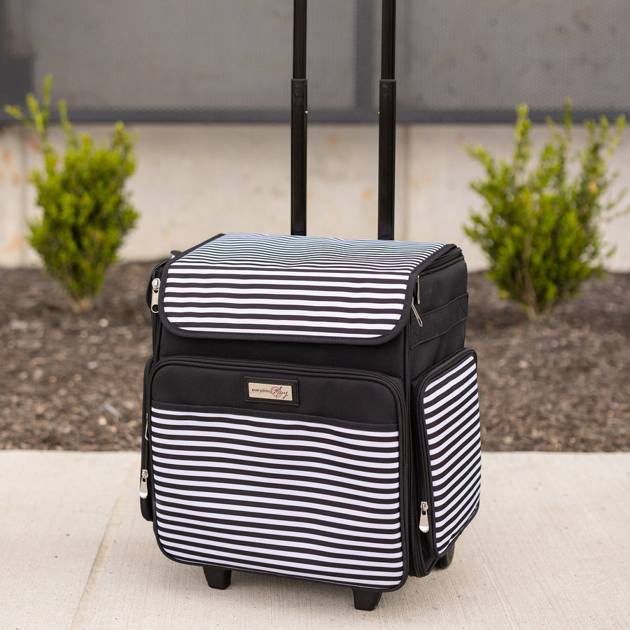 Collapsible Rolling Scrapbook & Featherweight Case, Black & White Stripe