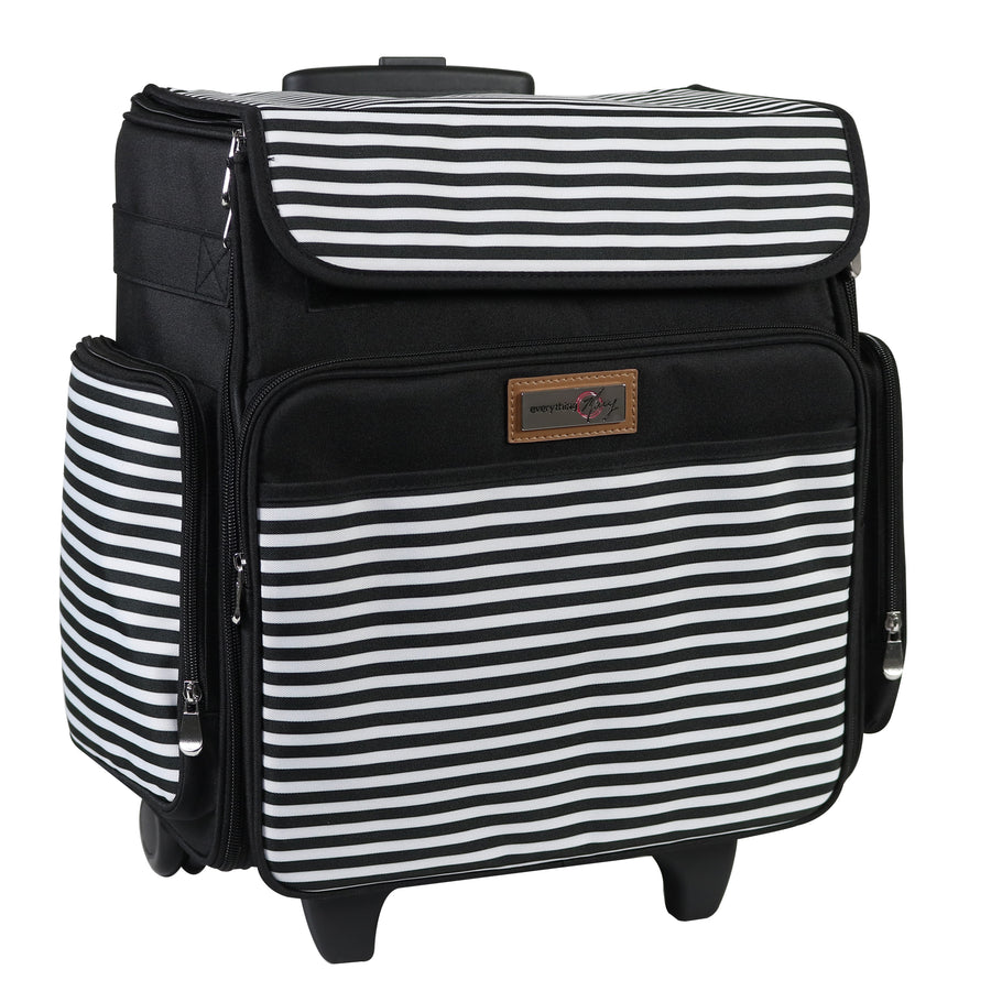 Collapsible Rolling Scrapbook & Featherweight Case, Black & White Stripe
