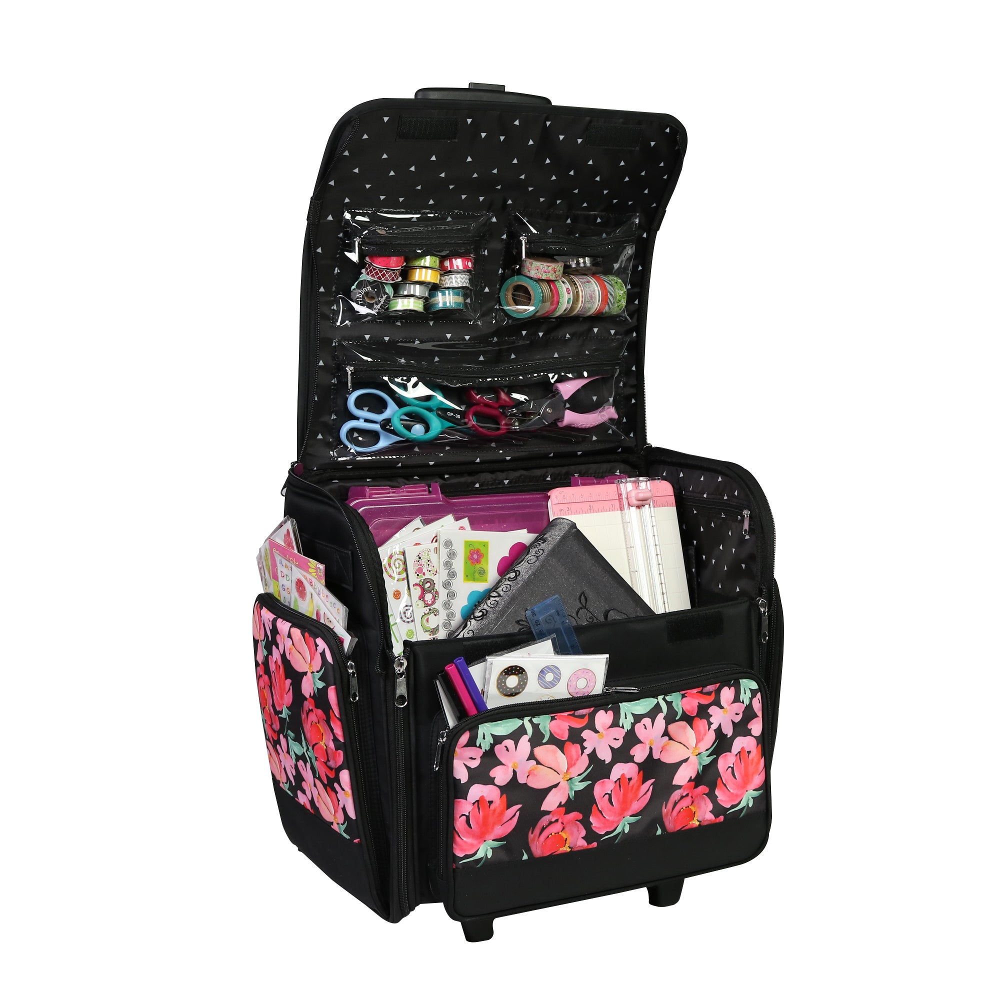 Everything Mary Rolling Craft Bag, Black & Teal - Tote with Wheels for Scrapbook & Art Storage - Organizer Case for Iris