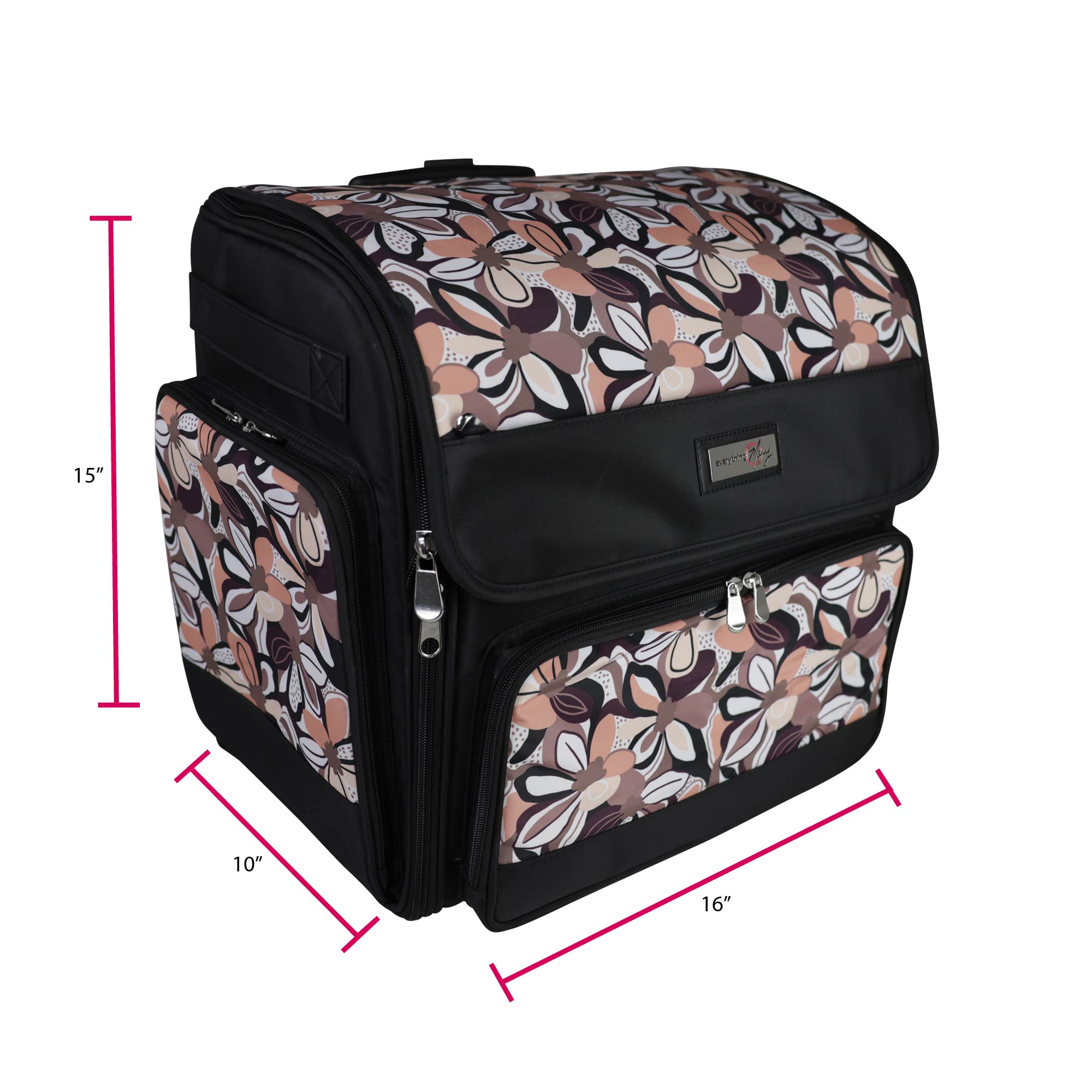 Everything Mary 4 Wheels XL Collapsible Deluxe Sewing Machine Trolley , Black Quilted - Rolling Carrying Storage Case for