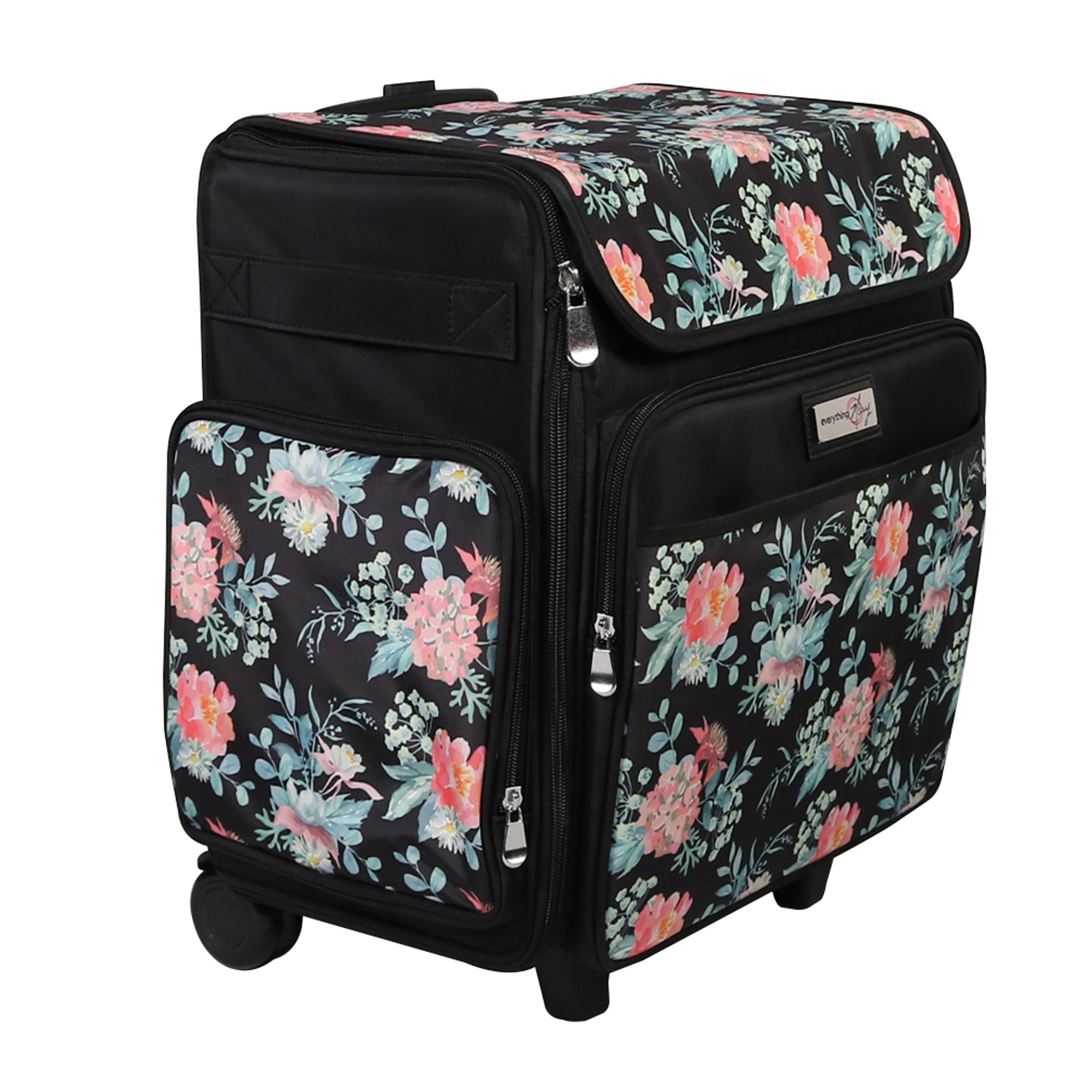  Everything Mary Black & Floral Rolling Scrapbook Storage Tote -  Scrapbooking Storage Case for Rings, Paper, Binder, Crafts, Beads, Scissors  - Telescoping Handle with Dual Wheels : Arts, Crafts & Sewing