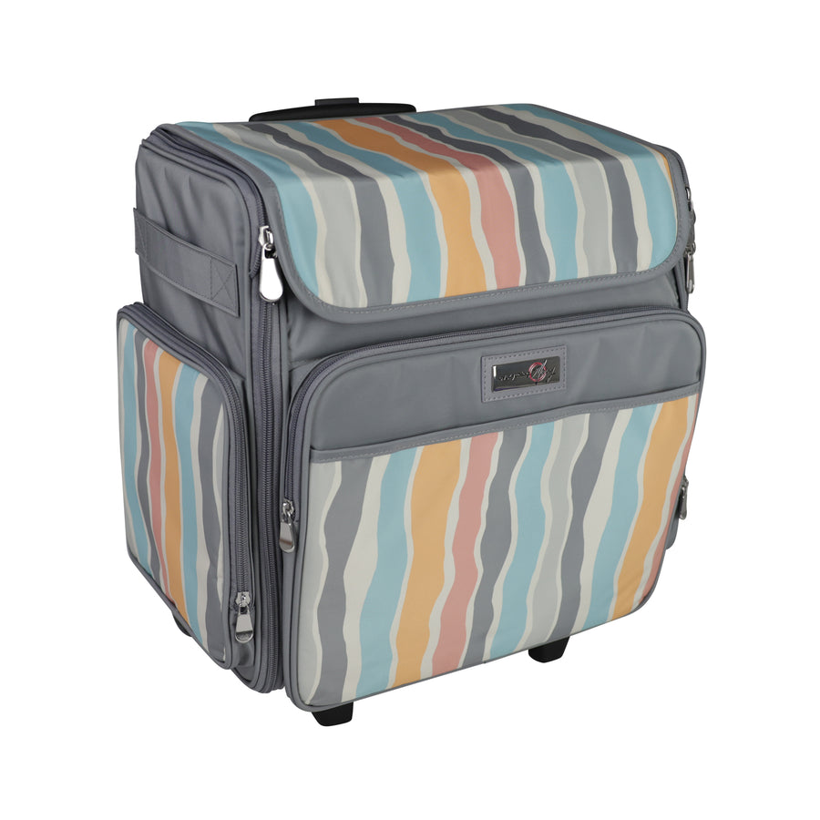 Collapsible Rolling Scrapbook & Featherweight Case, Grey Stripes