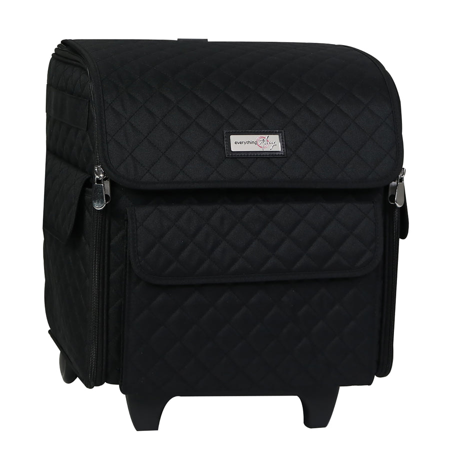 Collapsible Rolling Serger Machine Case, Black Quilted