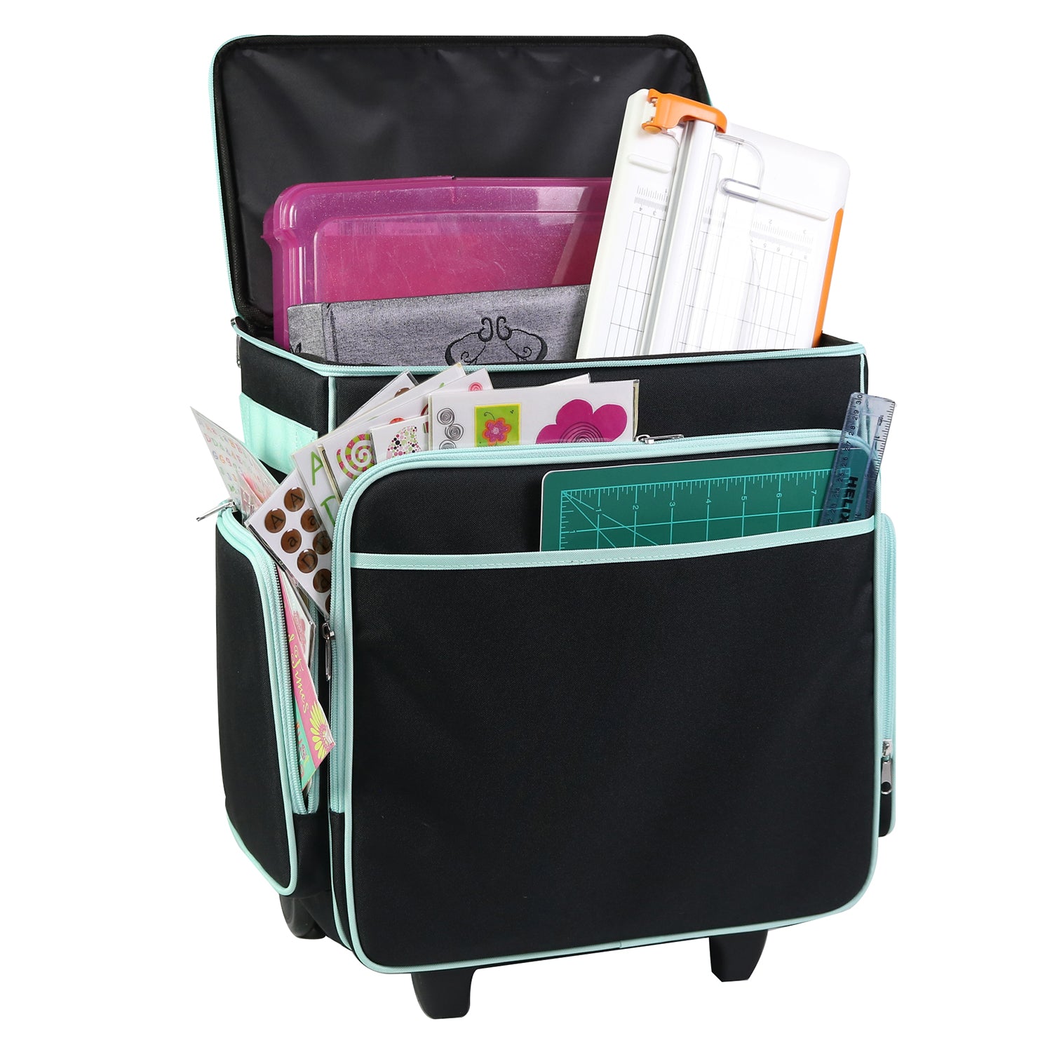 Everything Mary Rolling Scrapbook Case – Black Teal Craft Organizer