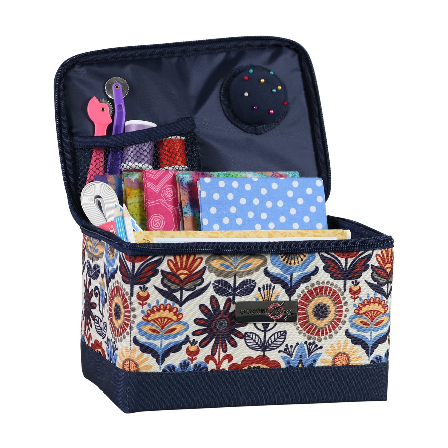 Everything Mary Sewing Kit Organizer Box, Black Floral - Supplies Stor