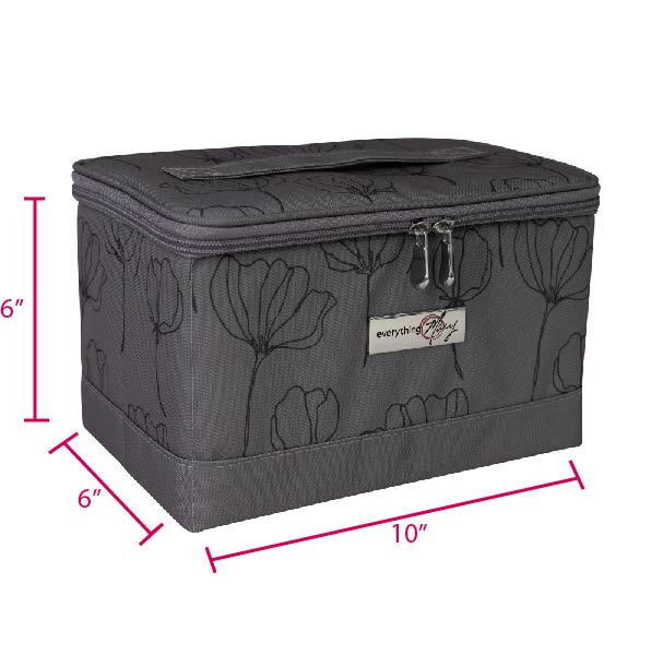 Collapsible Sewing Kit Organizer Box, Grey & Floral