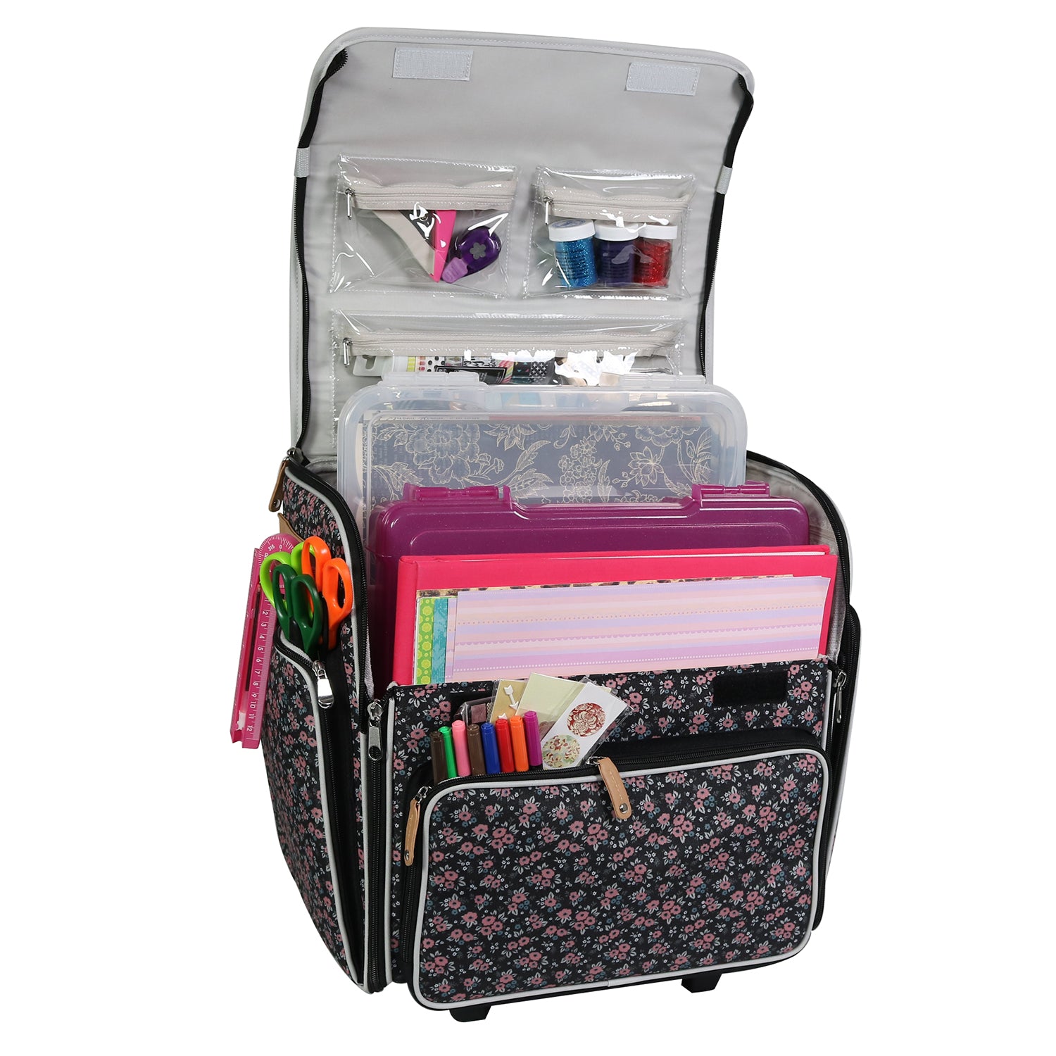 Deluxe Collapsible Rolling Scrapbook Case, Floral - Everything Mary