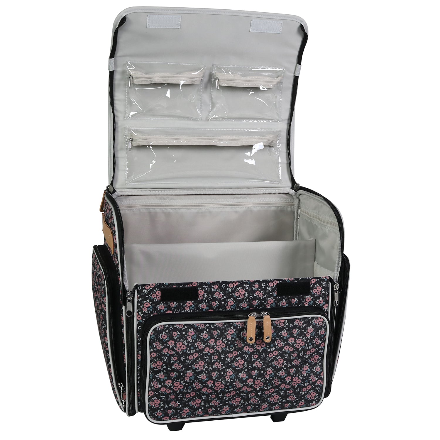 Everything Mary Brown Floral Deluxe Collapsible Rolling Craft Bag