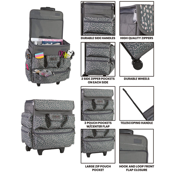 Multi-Compartment Teacher Rolling Tote, Grey & White - Everything Mary