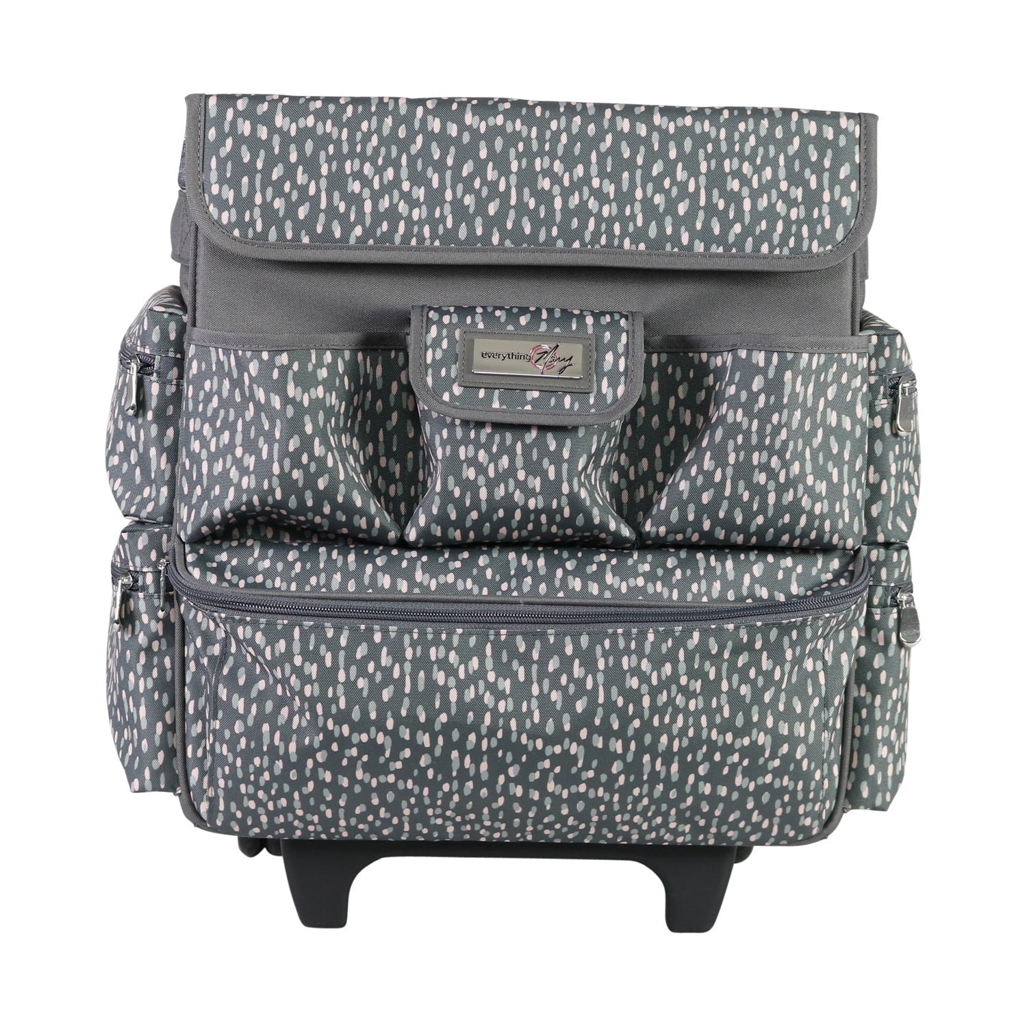 Multi-Compartment Teacher Rolling Tote, Grey & White