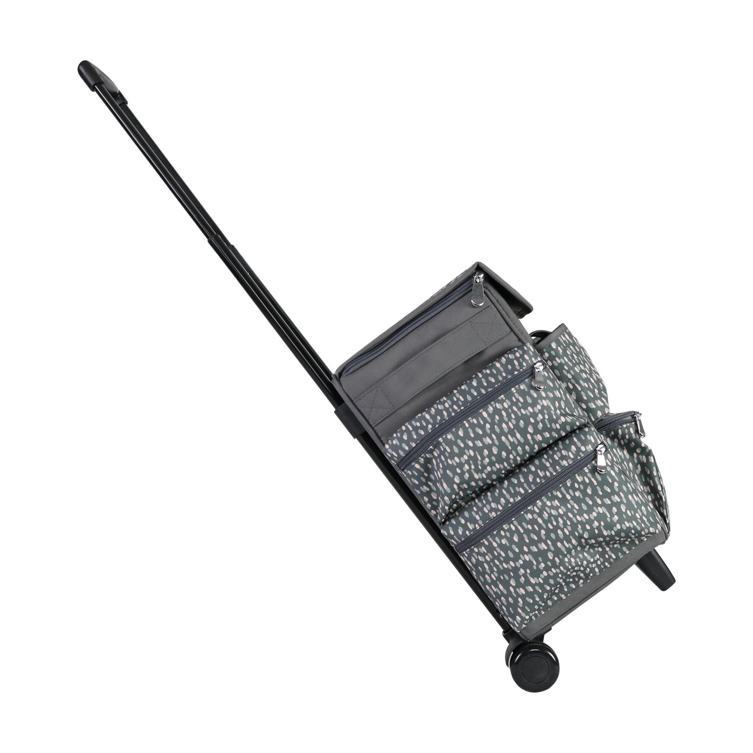 Multi-Compartment Teacher Rolling Tote, Grey & White