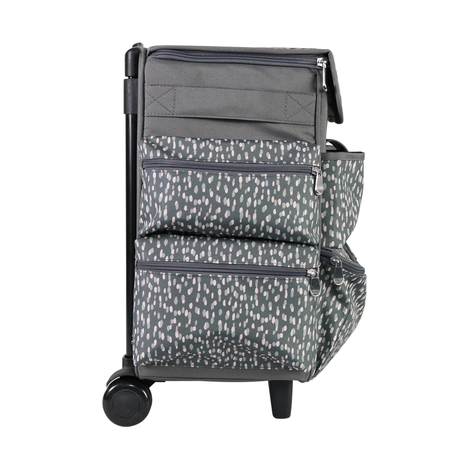 Multi-Compartment Teacher Rolling Tote, Grey & White
