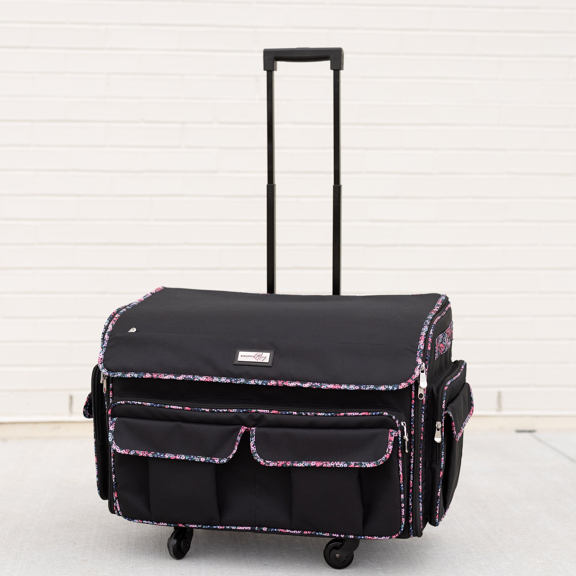 XL 4 Wheel Collapsible Deluxe Rolling Sewing Machine Storage Case, Black &  Floral