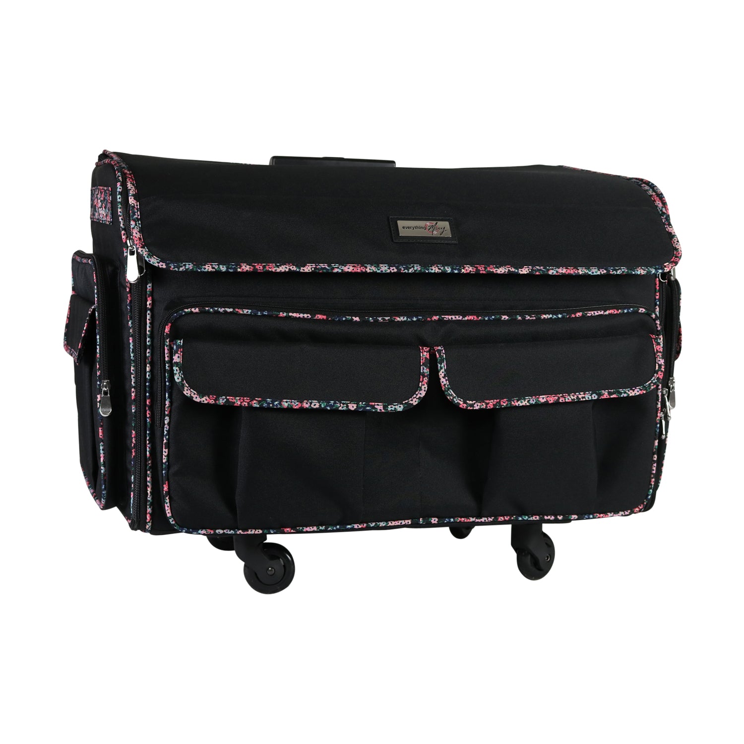 Everything Mary XXL Rolling Sewing Tote, Black & Floral - Rolling Carrying  Storage Cover Case Compatible with Large Brother and Singer Machines 